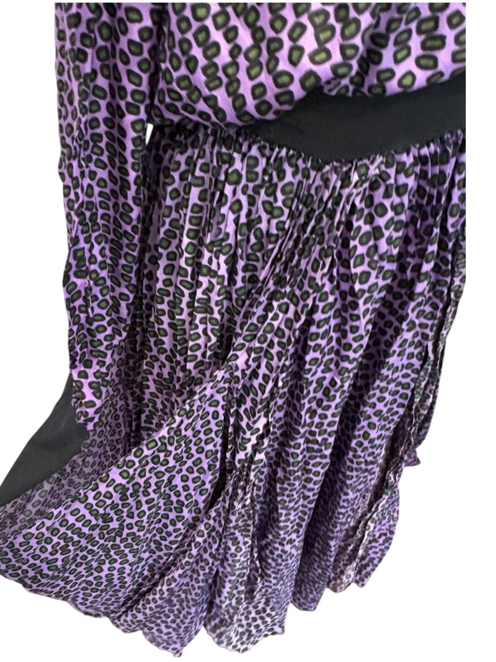 Vintage EXILE Bari Jay 100% Silk Purple Animal Print Goth Dolman Draped Dress M - Picture 10 of 12